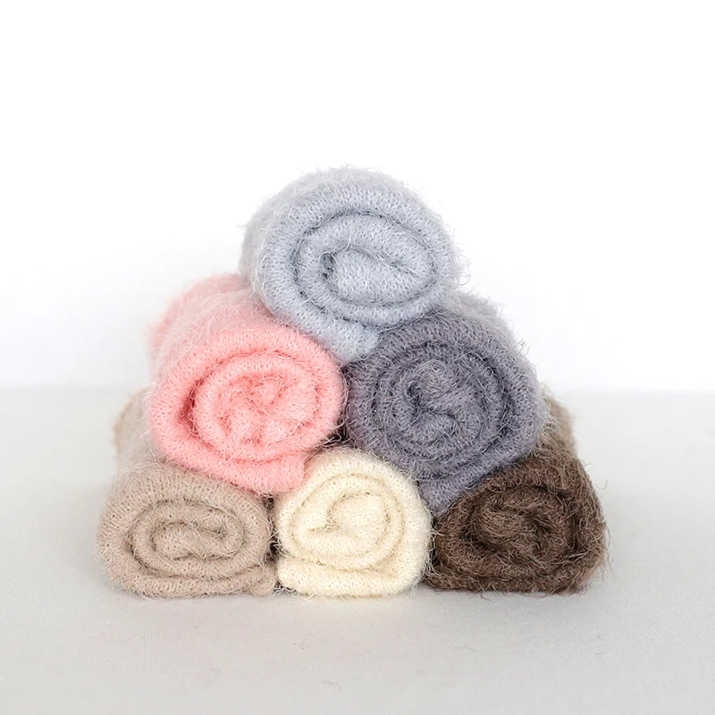 Newborn Knit Stretch Fluffy Wrap Baby Fuzzy Wrap Infant Photography Props Soft Fabric Layer Blanket Photo Shoot