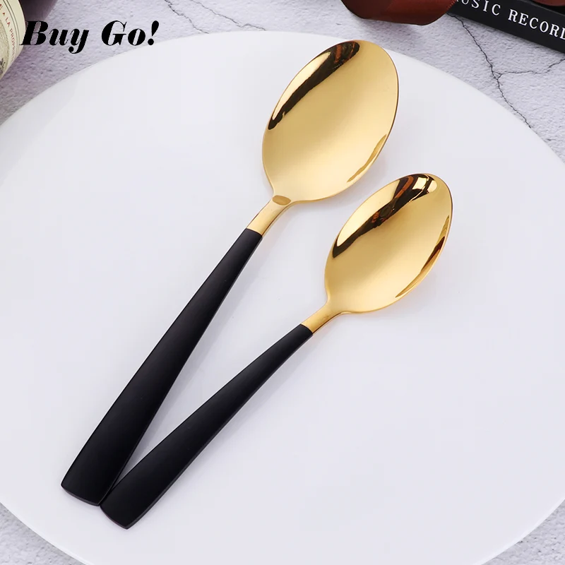 20/30PCS Stainless Steel Luxury Cutlery Sets  Flatware Sets Black Gold  Knife Salad Fork Teaspoon Dinnerware Set C167A Tableware