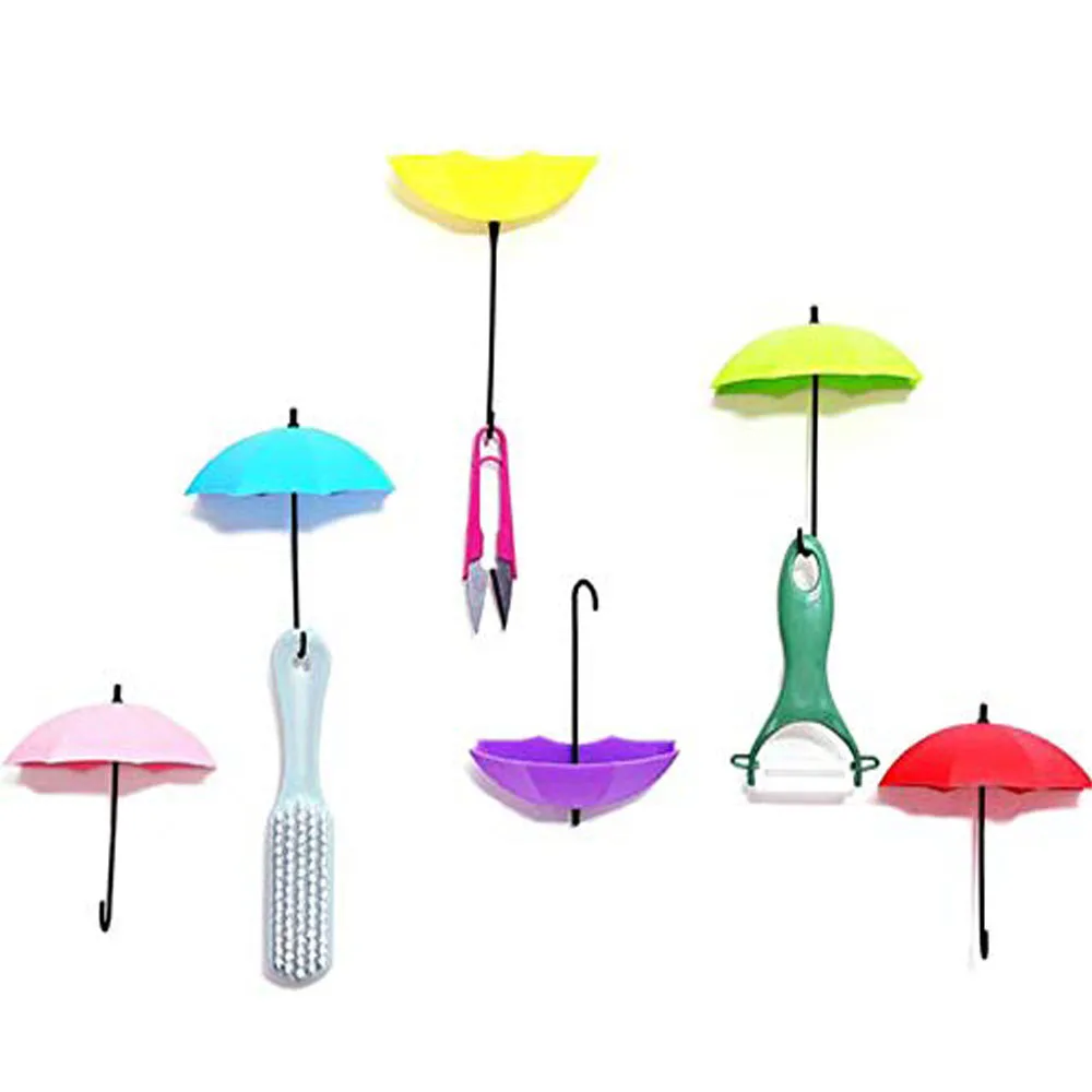 SZanbana Wall Sticker Hooks Umbrella Design 12Colorful Jewelry Bracele Hanging Holder Decor For Home Office Decoration Organizer