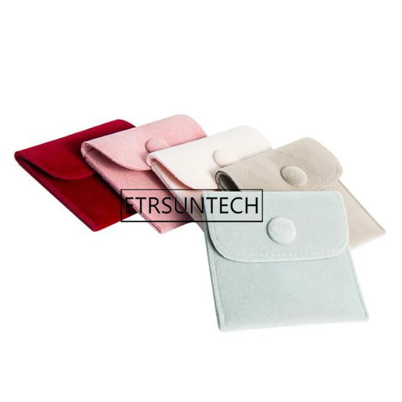 100pcs Jewelry Velvet Bags With Button Wedding Earring Gift Packing Pouches Color Flocking Cloth Jewelry Bags 7x7cm