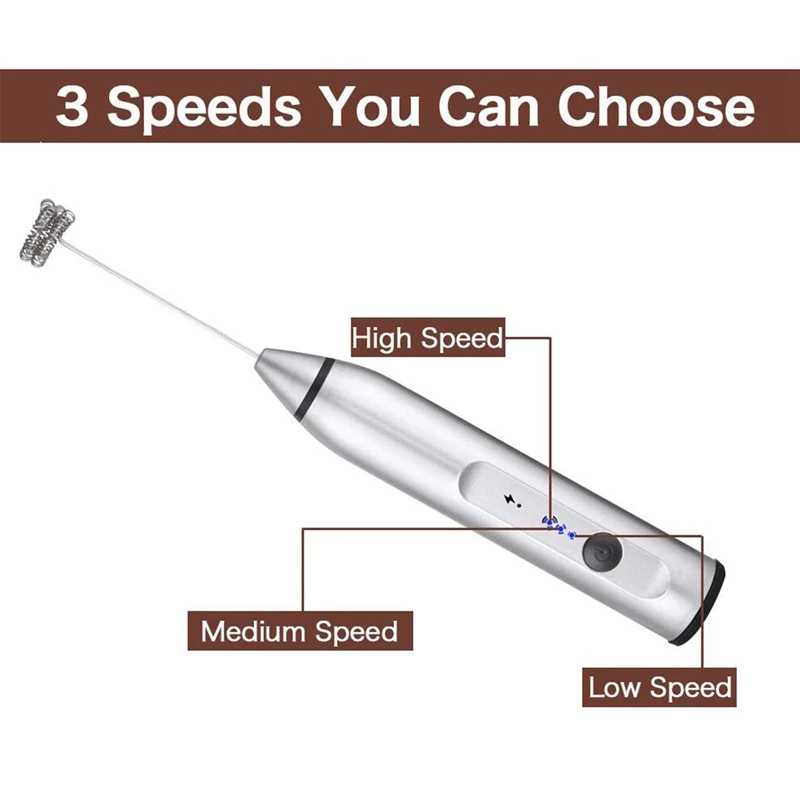 Rechargeable Electric Milk Frother With 2 Whisks, Handheld Foam Maker For Coffee, Latte, Cappuccino, Hot Chocolate, Durable