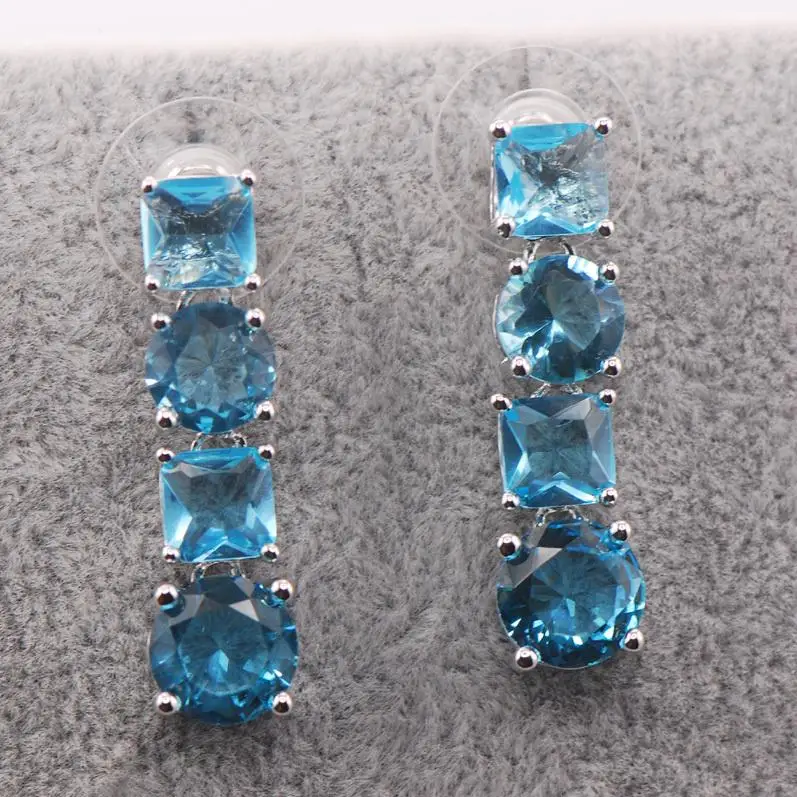 

Simulated Aquamarine Woman 925 Sterling Silver Crystal Earrings TE461