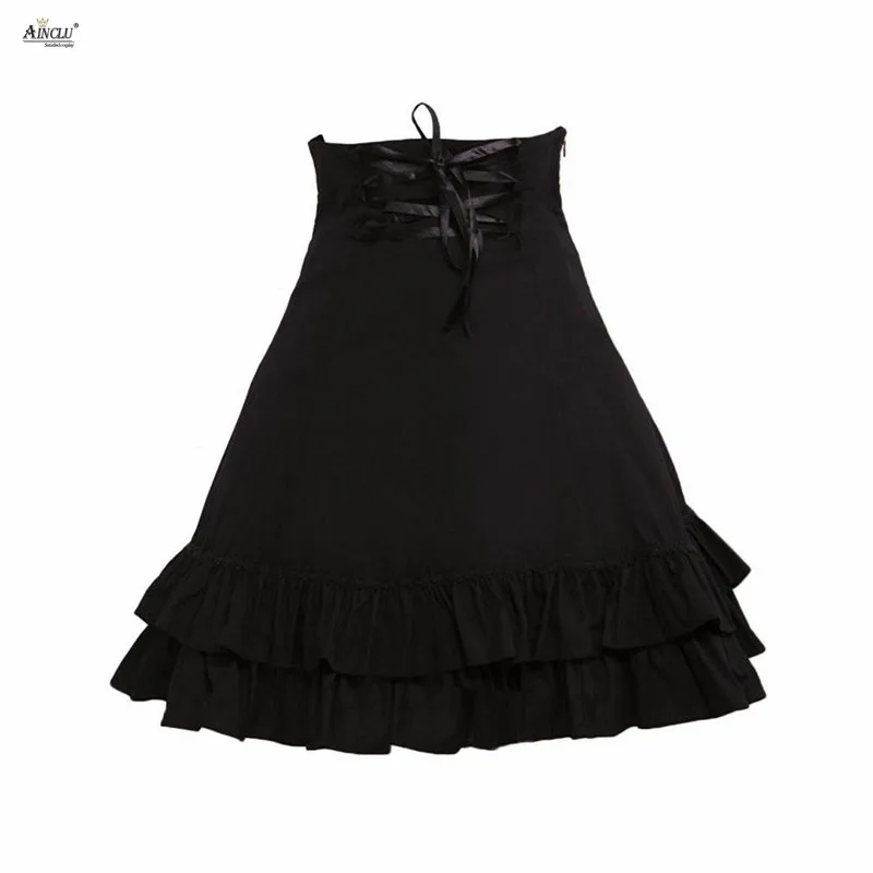 A-line Ball Gown Knee-Length Skirt Ainclu Black Pleated Gothic Court Cotton Lolita Women Lady Skirt Fashion S-XXL