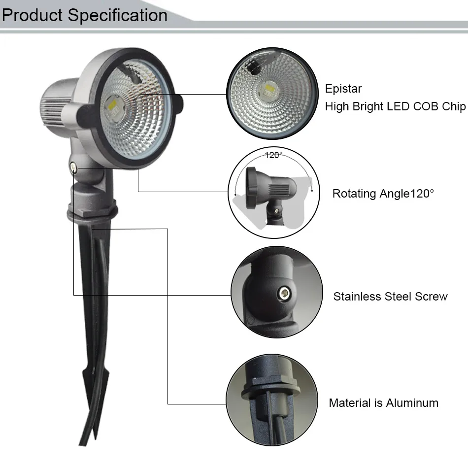 10W Lawn Lamps 220V 110V 12V led garden lights Path Outdoor Lighting Landscape Waterproof focos exterior Spike Spot HOTOOK