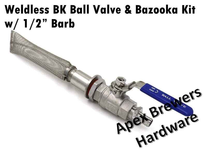 

Weldless Boil Kettle Ball Valve & Bazooka Kit w/ 1'2" Barb, 6" Bazooka, 2 Piece SS316 Ball Valve, Brewers Hardware