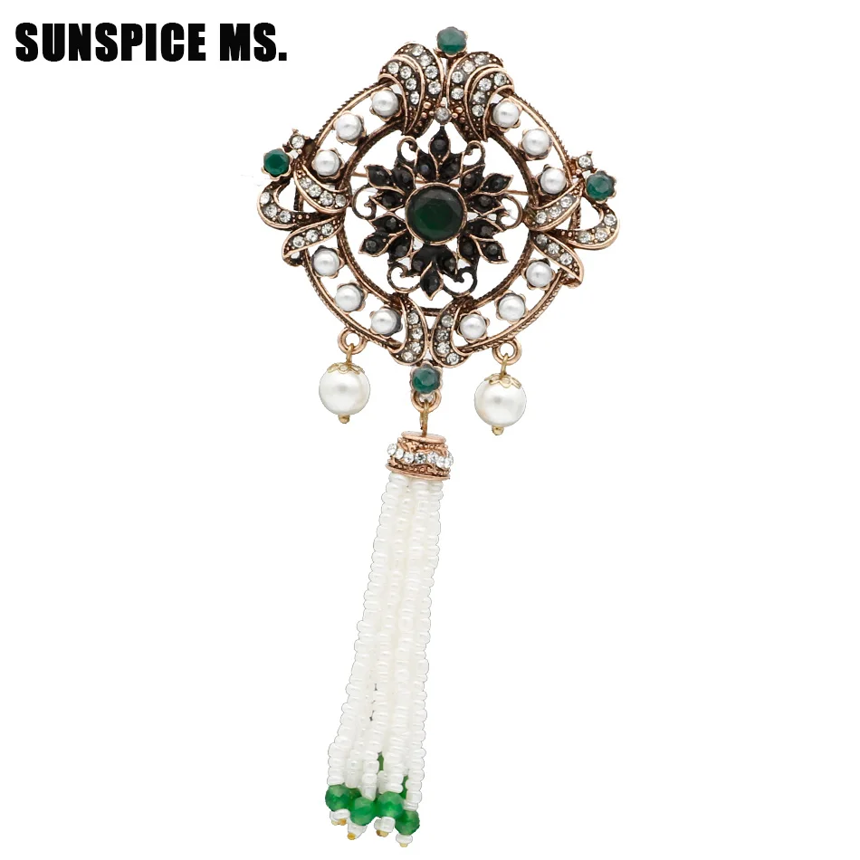 Retro festival presente turco feminino oco flor grânulo borlas broche vintage jóias antigo cor de ouro resina casamento corsage pino