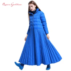 Jaqueta feminina longa estilo saia, casaco com design especial, parkas plus size azul, roupa quente casual feminina, para outono e inverno, 2023