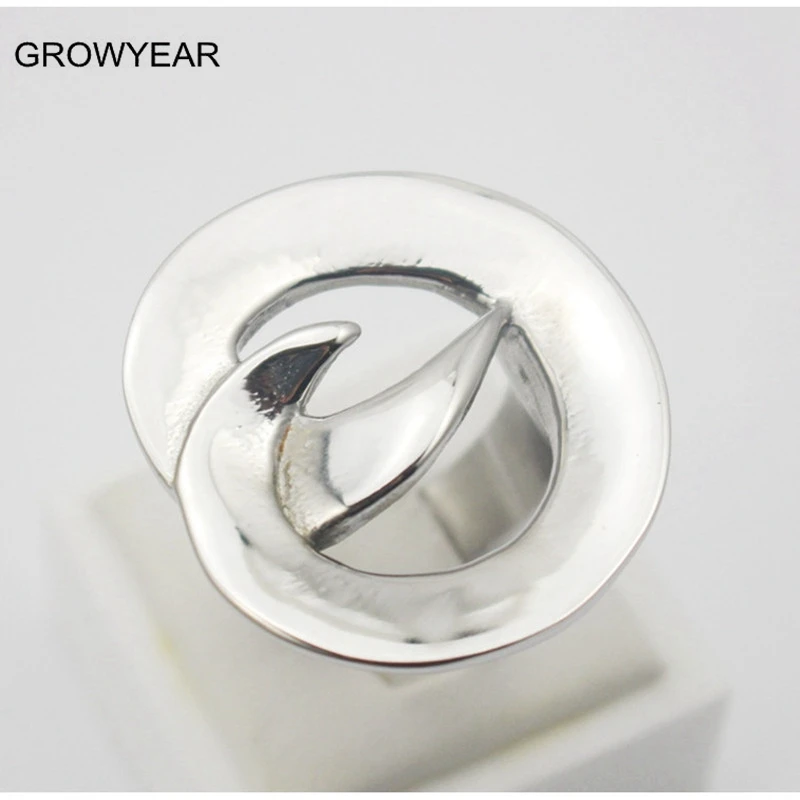 Wide Silver Color Cocktail Ring Women Stainless Steel Punk Geometric Ring Jewelry Size 7 9 8 6