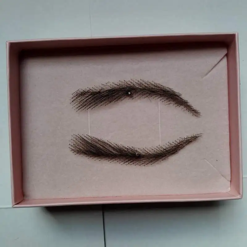 A pair of Hand Made Human Hair Eyebrow Fake Eyebrow 013 Light Brown Color Handmade Swiss Lace Invisible Reality Eyebrow