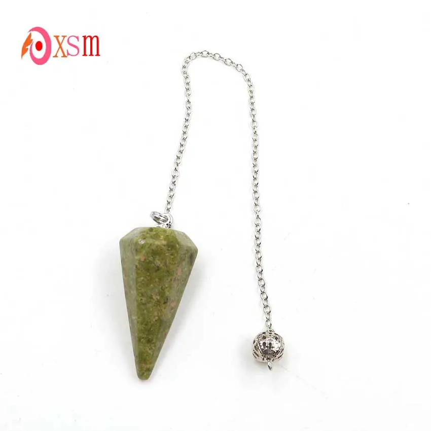 xinshangmie Fashion Hot Sale Natural Unakite Stone Crystal Hexagon Pendulum Pyramid Reiki 7 Chakra Charm Pendant 1Pcs