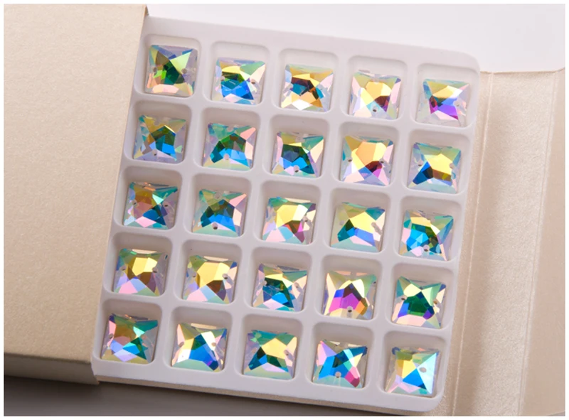 YANRUO 2308TH All Sizes AB Square Rhinestones Glass Sew On Crystals Flat Back DIY Strass Sewing Stones For Crafts