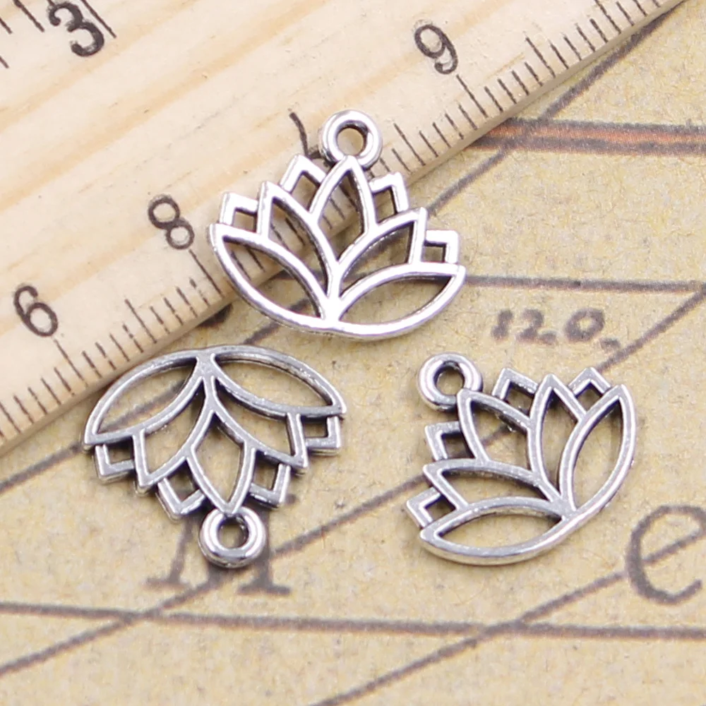 40 sztuk Charms kwiat lotosu korona 15x17mm tybetański wisiorki antyczne tworzenia biżuterii DIY Handmade Craft dla naszyjnik