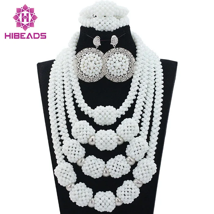 

New Design Nigerian Wedding African Beads Jewelry Set Handmade Beads Women Costume Fashion Necklace Set Hot Free Shipping ABL525
