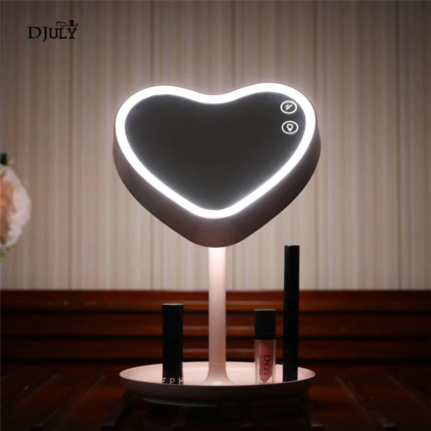 lovely Teenage heart Makeup mirror led table lamp girl bedroom deco chargeable makeup table light birthday present night lamp