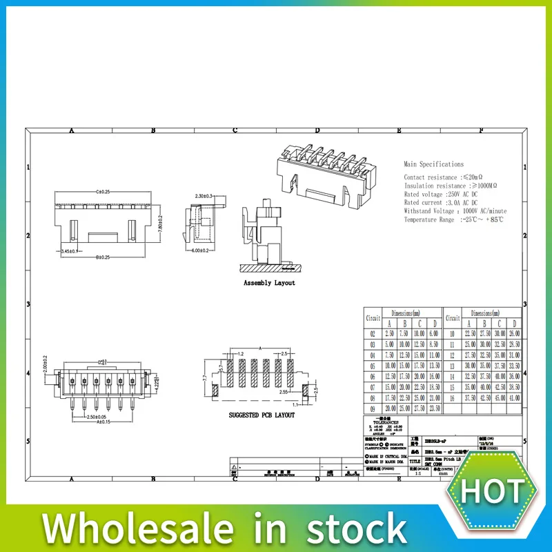 Vertical XH2.54mm AT Pitch SMT Connector Surface Mounted Technology Needle Seat Socket 2P 3P 4P 5P 6P 8P 9P 10P flex cable