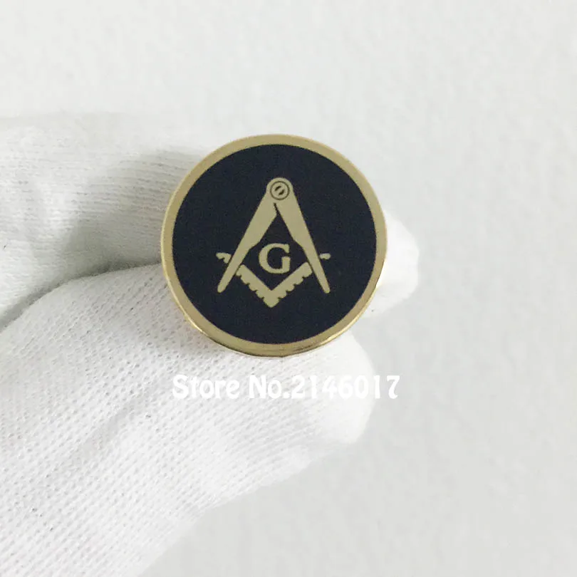 10pcs Freemasonry Masons Brooch 17mm Metal Craft Masonic Square and Compass with G Lapel Pin Hard Enamel Round Shape Pins Badge