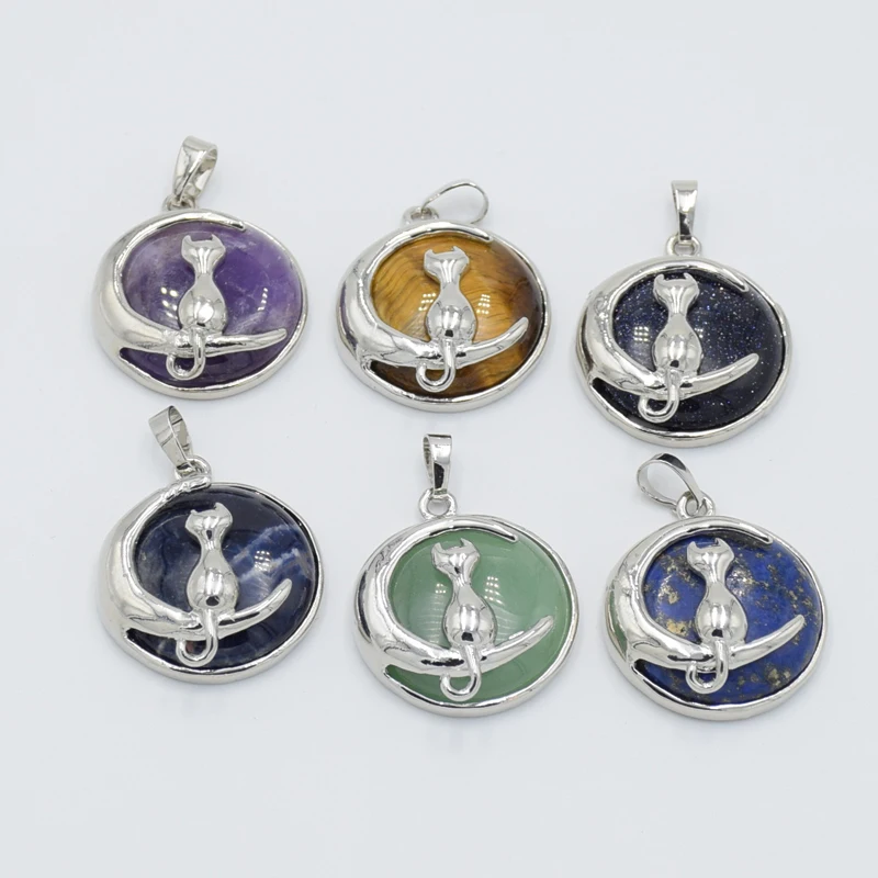 

Ожерелье с подвеской в виде кота и Луны, аметистские Кулоны из натурального камня с опаловым тигром, женские Украшения