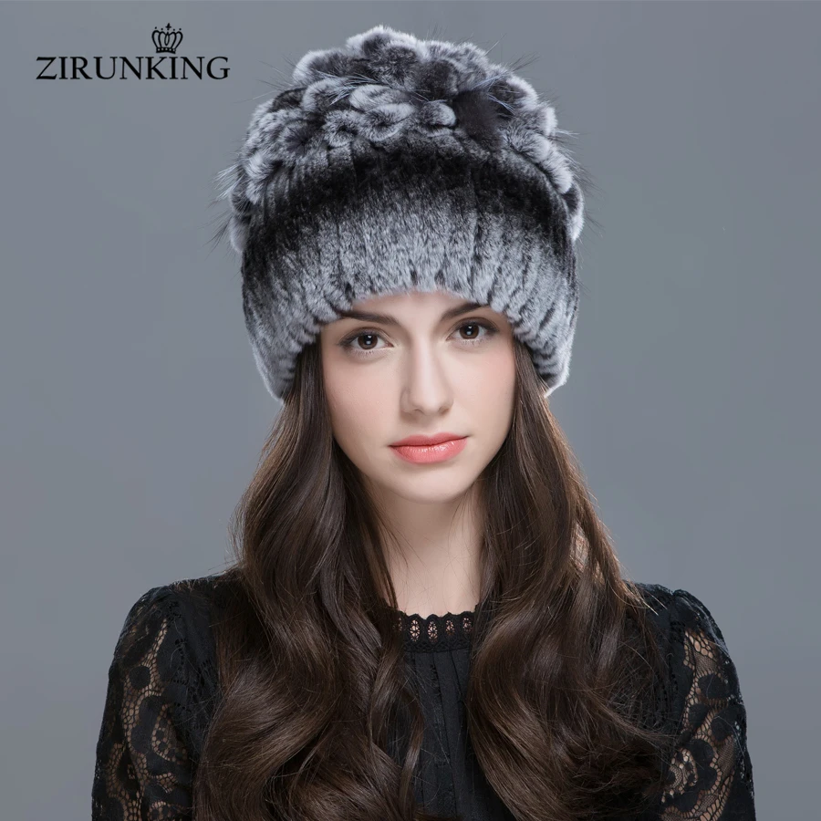 ZIRUNKING  Warm Genuine Fur Hats Rex Rabbit Winter Fur Caps Female High Quality Pure Hand-sewed Casual Classic Beanies ZH1605