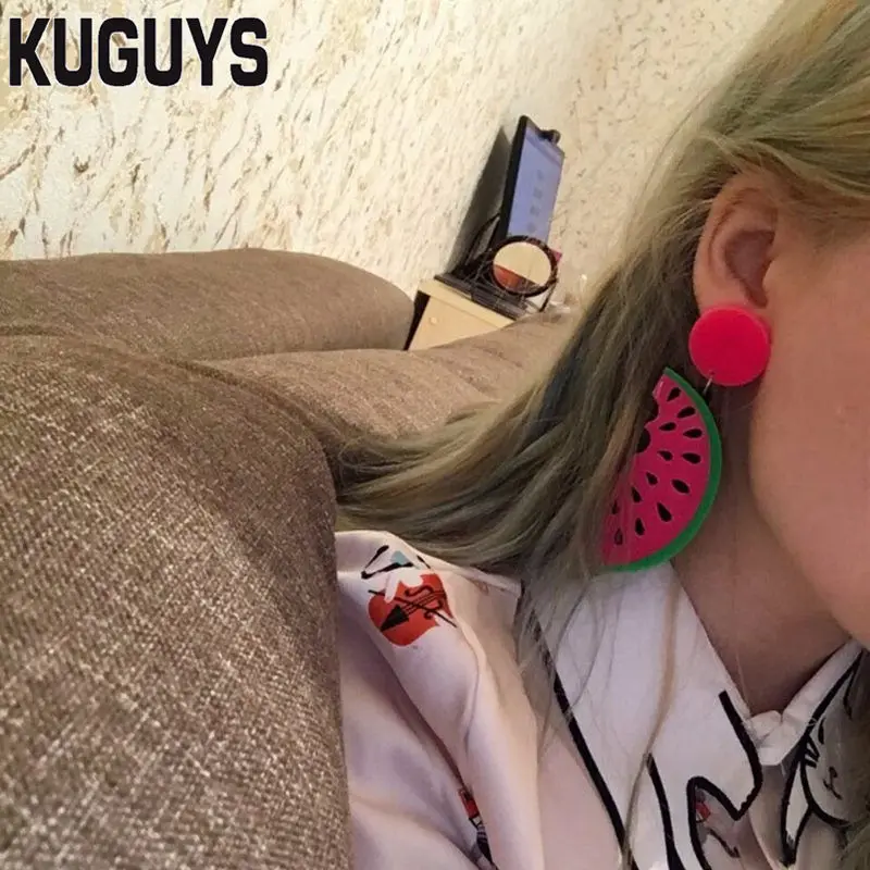 KUGUYS Fashion Women Acrylic Watermelon Drop Earrings Summer Jewelry Lovely Gift Music Festival Party Accessories