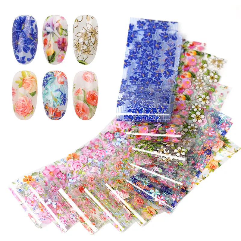 10 pieces of 20 * 4cm color flower nail piece transfer sticker custom design envelope slip band decoration manicure