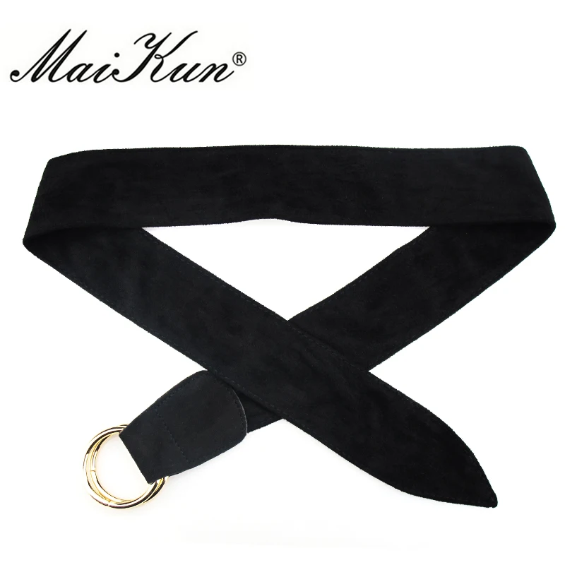 New Design Soft Suede Wide Belts for Women Waist Belt Golden Double Circle Buckle Lady Dress Belt Female Wedding Dress Waistband