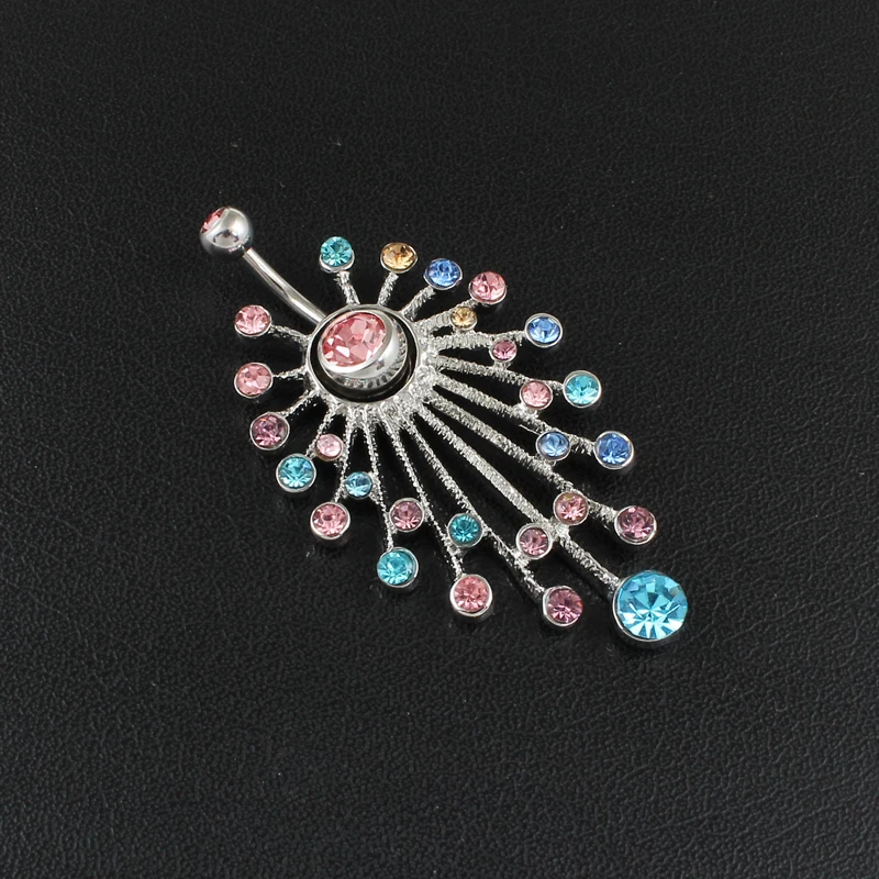 Body jewelry women Multi-color stones flower belly button ring 14G Stainless Steel navel bar body piercing fashion jewelry