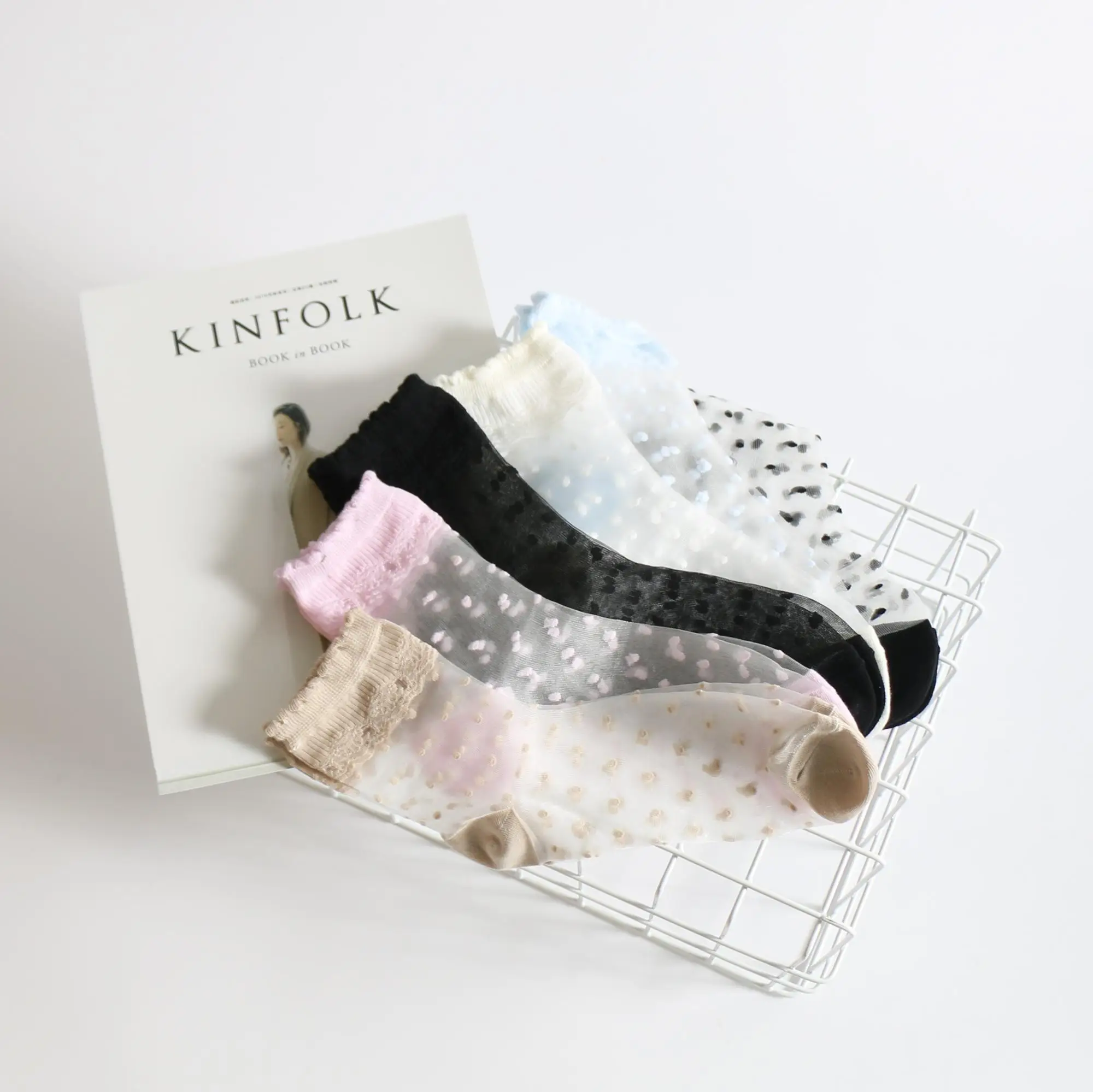 DONG AI 6 Pairs Harajuku Ankle Socks Women Fashion Transparent Crystal Dot Short Female Summer Lady Sock Summer Black White Sox