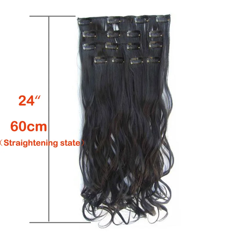 Jeedou Synthetic Wavy Hair Clip In Hair Extensions 7Pcs/set Natural Black Gray Ombre Color High Temperature Fiber Hairpieces