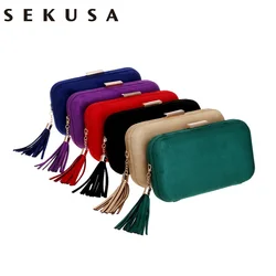 SEKUSA New Arrival Women Evening Bags Fashion Velvet Lady Shoulder Purse Tassel Female Party Wedding Clutches