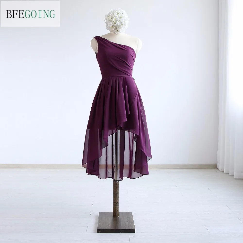 

Purple Chiffon A-line Wedding Party Bridesmaid Dresses One -Shoulder Asymmetrical Knee-Length