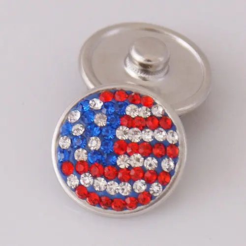 HOT Fashion 18MM National flag rhinestone clay charm snap button fit DIY snap bracelet jewelry high quality wholesale