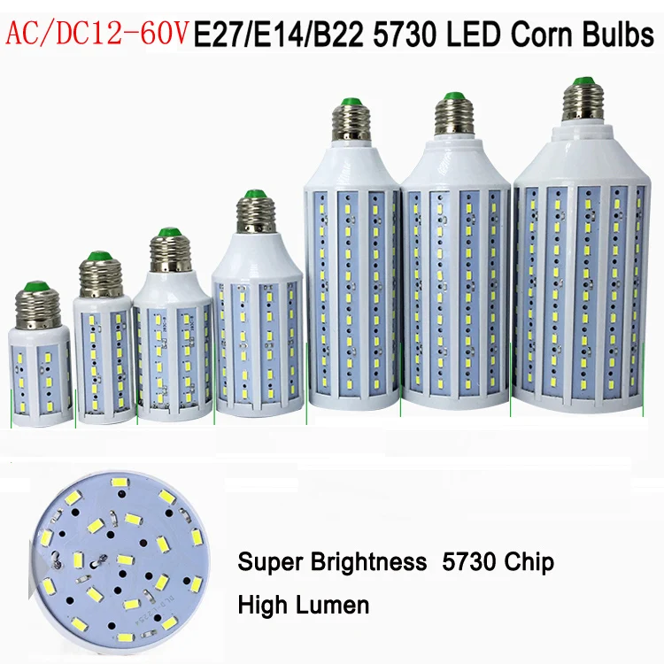 

10pcs 12-60V 12V 24V led corn light bulb 7W 10W 15W 18W 25W 30W E27 E14 B22 SMD 5730 Energy Saving Corn Light Spotlight Bulb