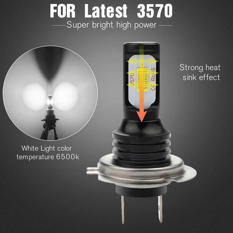 Katur 2pcs Super Bright H7 LED Bulbs Led Driving Running Lights Fog Light Auto Lamp 12V 6000K White High Power 3570 CSP