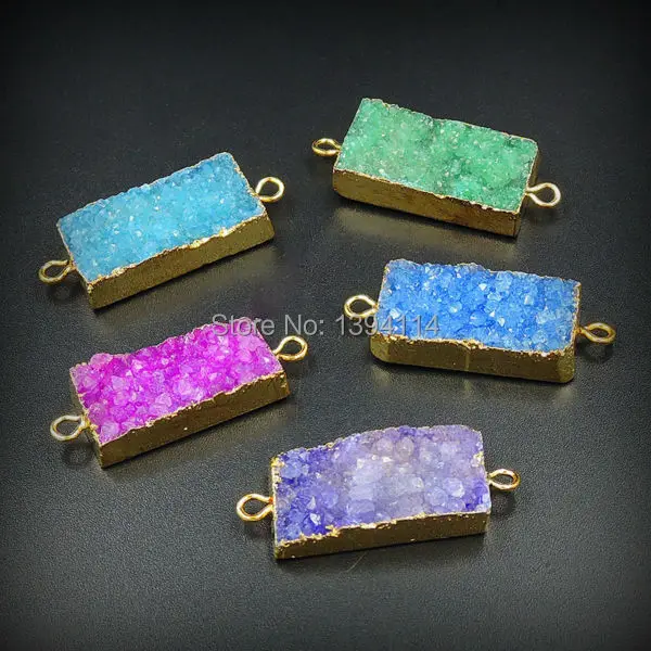 Mixed Colors Crystal Druzy Rectangle Connector With Side Gold-plated Approx 30*15mm