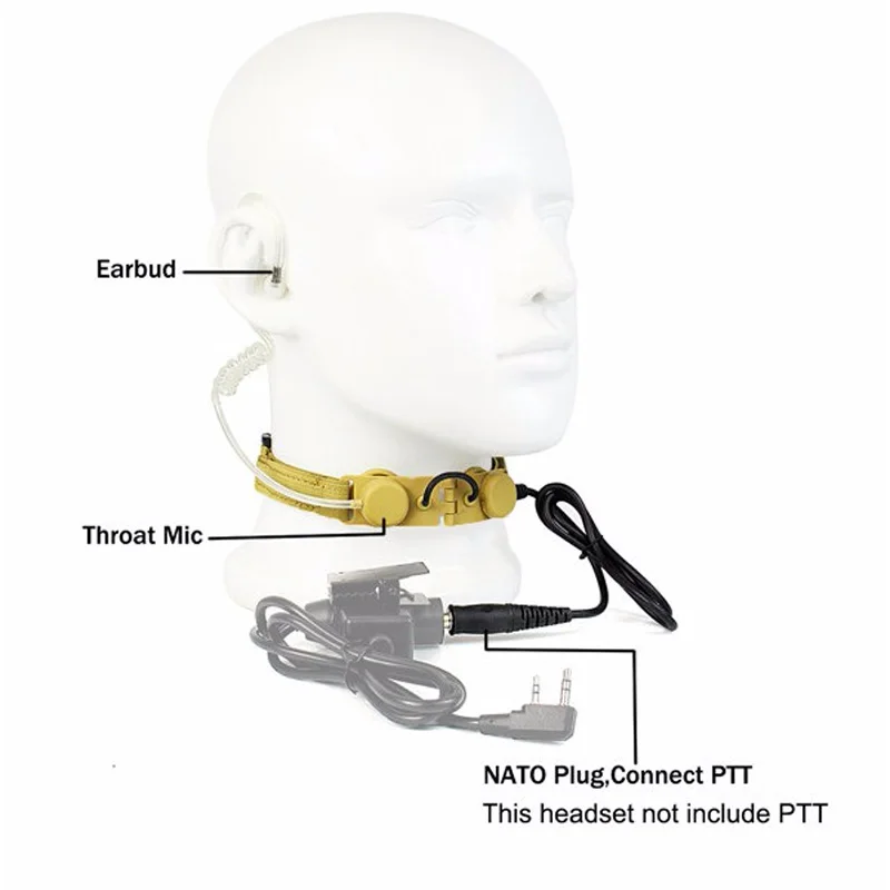 Тактическая гарнитура Z Throat Mic Z003 Air Tube с U94 PTT для двусторонней радиосвязи