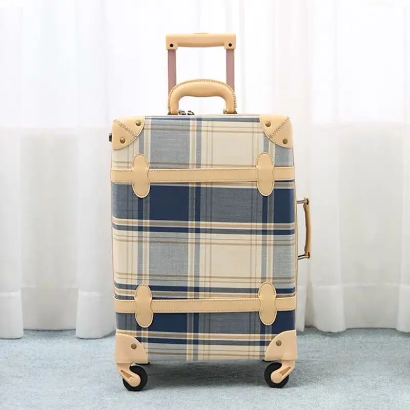 Hot!New Retro Striped lattice Travel Bag Rolling Luggage sets,13\