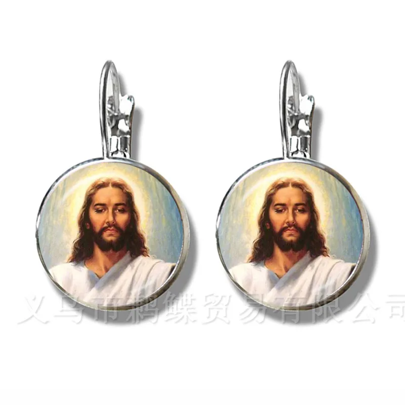 2018 New Style Blessed Virgin Mary Mother Of Baby Earrings Jesus Christian Catholic Religious Glass Jesus Stud Earrings For Gift