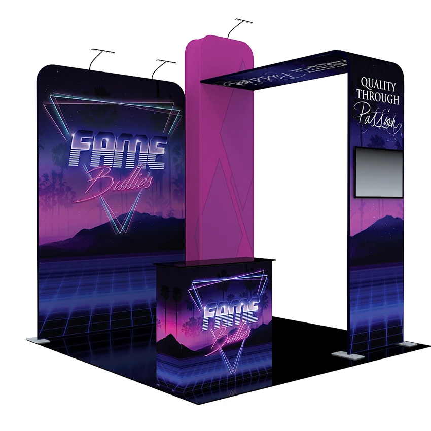 

10ft custom protable trade show booth exhibit sets with counter LED lights TV bracket pop up display