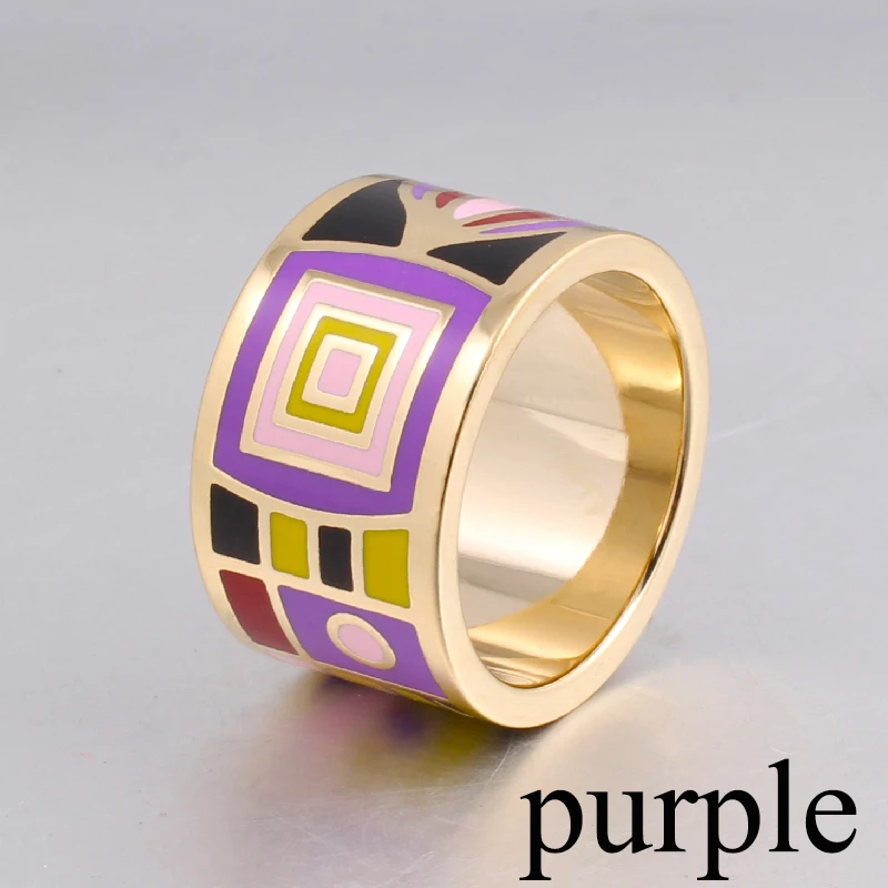 Color Culture Women Gold Jewelry Colorful  Geometric Design Stainless Steel Scarf Rings Trendy  Birthday Gift