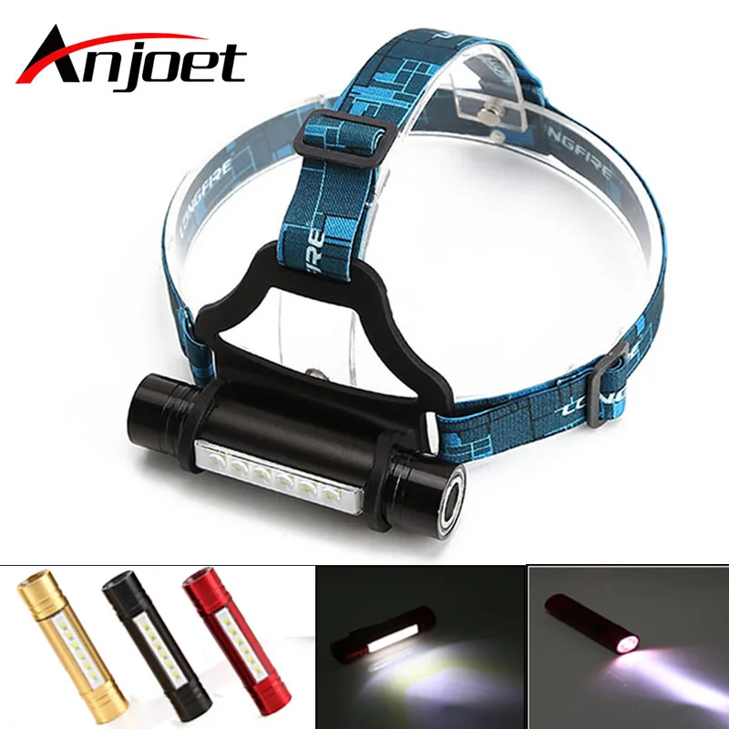 Anjoet 6 LED + CREE Q5 outdoor camping headlamp waterproof 3 modes head band lamp flashlight 18650 led head lamp light for camp