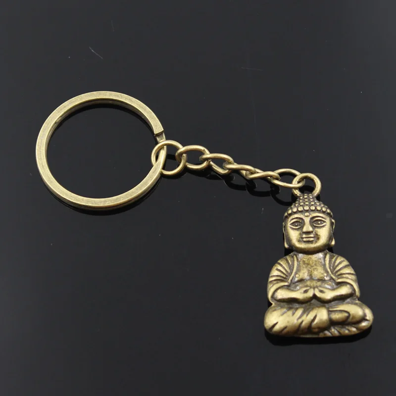 New Fashion Men 30mm Keychain DIY Metal Holder Chain Vintage Meditate Buddha 39x23mm Silver Color Pendant Gift