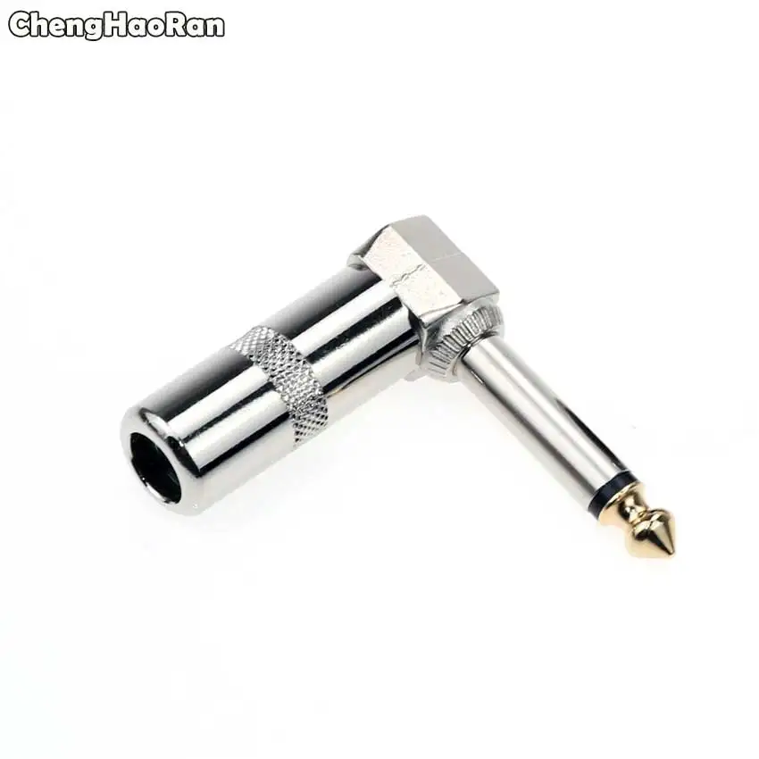 ChengHaoRan ทองเหลือง6.35มม.1/4นิ้ว2 Stereo 90ชายมุมไมโครโฟนสำหรับสายเคเบิลกีตาร์หัวแร้ง