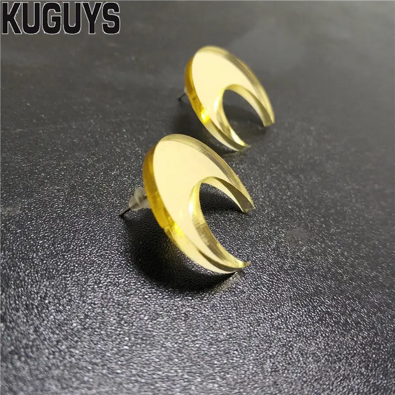 KUGUYS Classic Gold Color Small Moon Stud Earring for Women Acrylic Mirror Fashion Jewelry Accessories