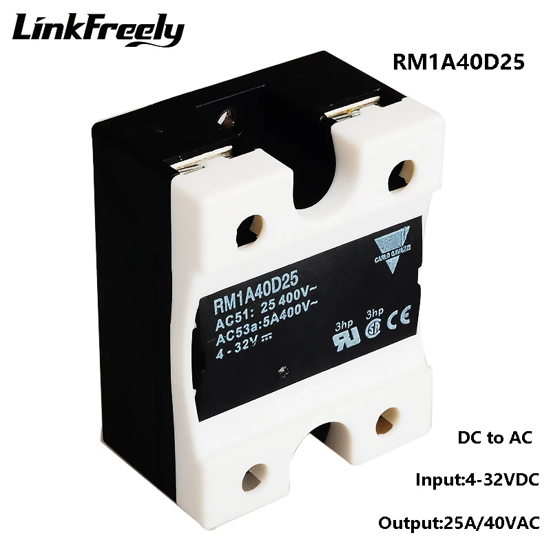 

RM1A40D25 5pcs 25A DC AC Solid State Relay 2SCR,Output:42-440VAC Input:5V 12V 24VDC SSR Relay,Voltage Control Relay Switch Board