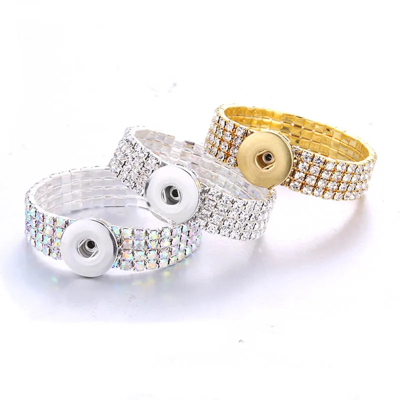 

New Gold Rhinestone Snap Bracelet For Women Fit DIY 18mm Snap Jewelry Elastic Snap Buttons Bracelet Jewelry 2386