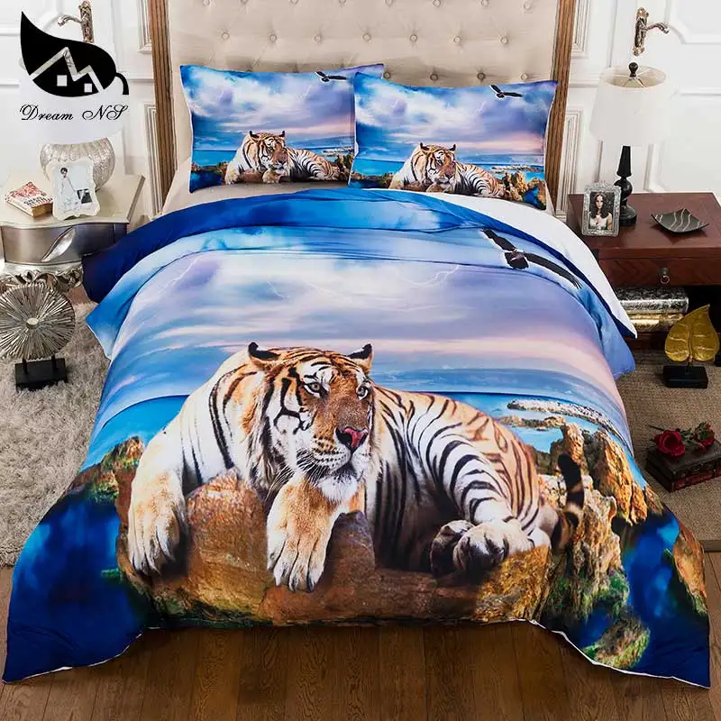 Dream NS 2/3PCS Polyester Fiber Cotton 3D Printing Beach Tiger Active Stamp Bedding Set Size EU/AU/US Duvet Cover Sets