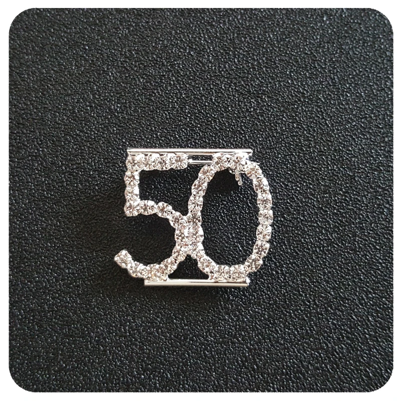 Silver Plated Rhinestone Brooch Pin Number  