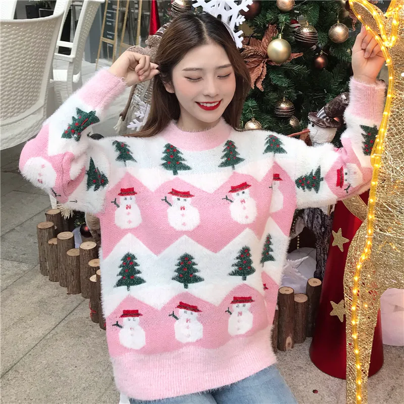 2024 Ugly Christmas Sweater autumn and winter new fashion thickening hippocampus Christmas snowman sweater sweater coat female