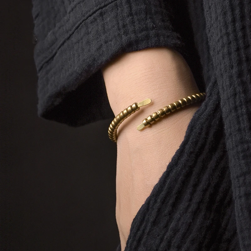 Dragon Solid Brass Open Bangle Handmade Bracelet Antique Process Rock Style Metal Unisex Jewelry Men Women