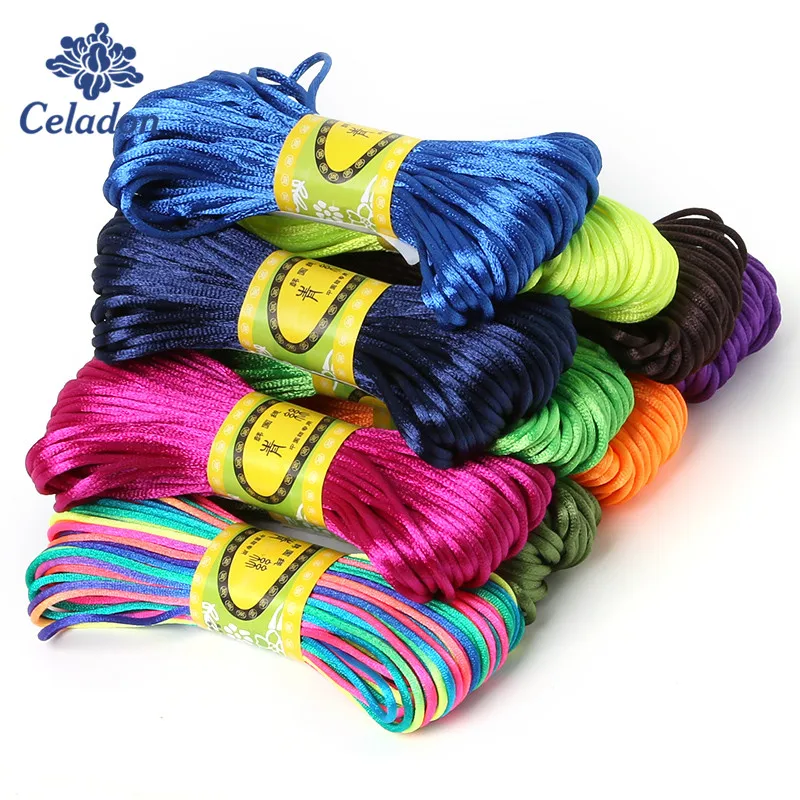 2mm 20meter Soft Satin Rattail Silk Macrame Cord Nylon Kumihimo  For DIY Chinese Knot Bracelet Necklace Jewelry Finding